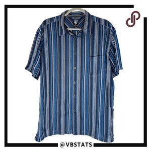 Kuhl Men's Striped Organic Cotton Blend Short Sleeve Button-up Shirt Blue XL